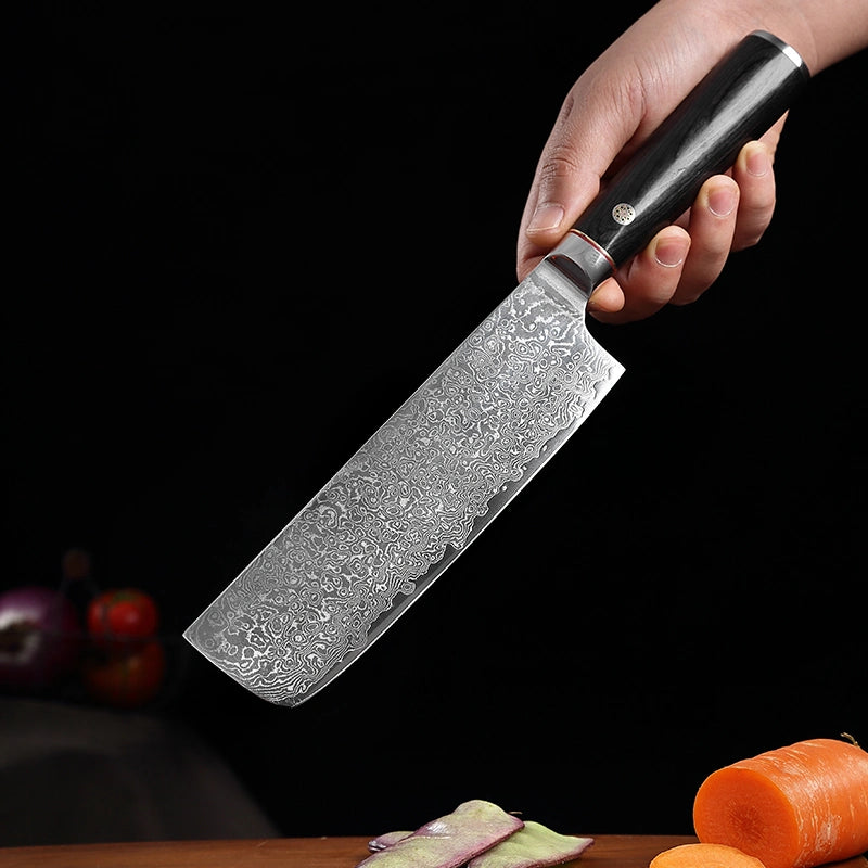 Damast Küchenmesser Beil Nakiri 7 Zoll Pakkaholz