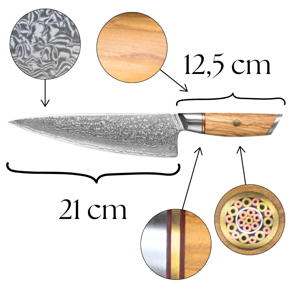 Chefmesser Olive Griff Detail Highlights