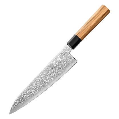 Chefmesser Damastmesser 7 Zoll Olivenholzgriff und Büffelhorn