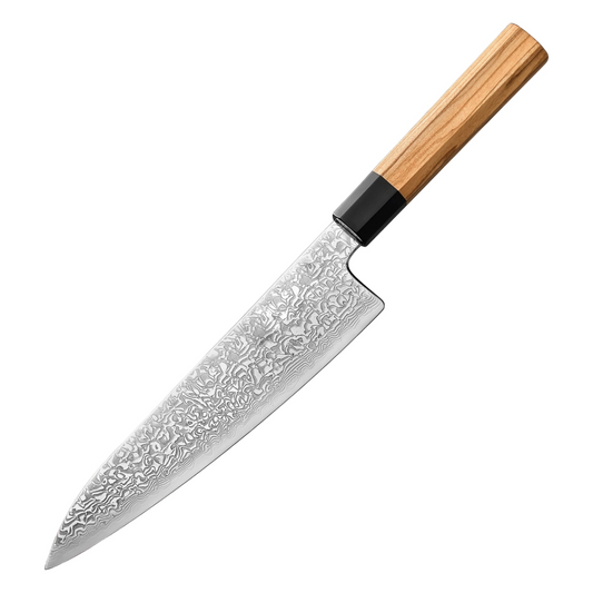 Chefmesser Damastmesser 7 Zoll Olivenholzgriff und Büffelhorn