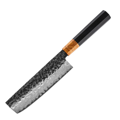Damast Küchenmesser Beil Nakiri 6,5 Zoll Holzgriff