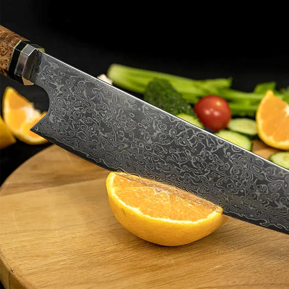 Damast Kuechenmesser mit Epoxy Holzgriff