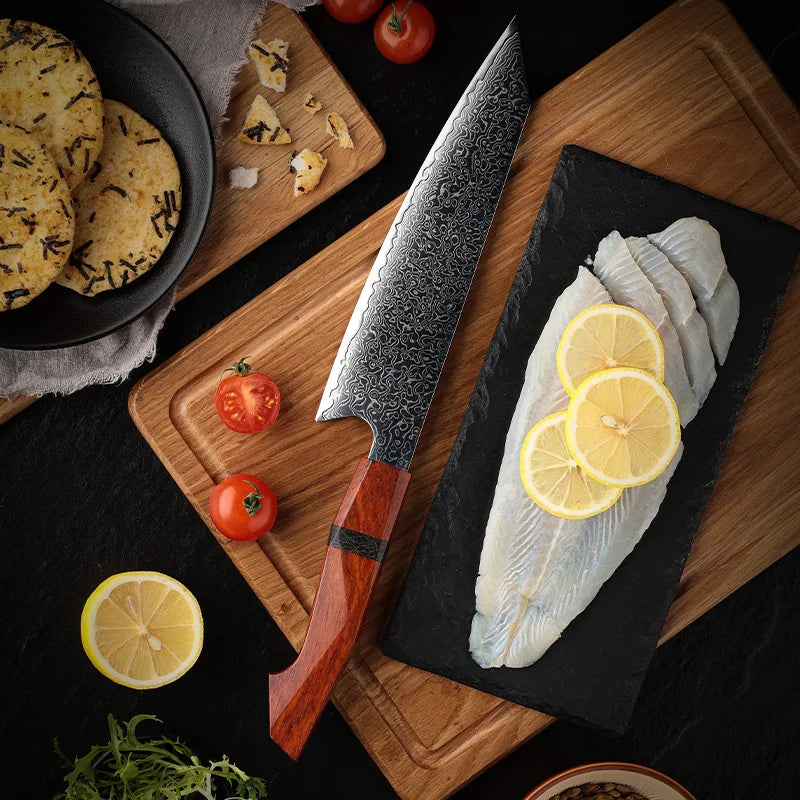 Damastmesser Kiritsuke Holzgriff aus Sandelholz