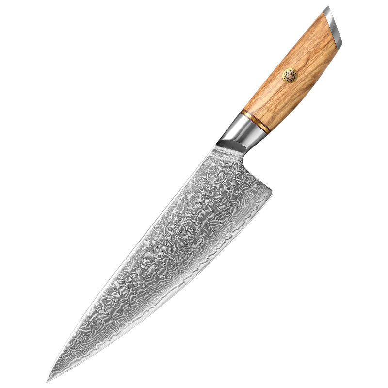 Chefmesser Damastmesser 8 Zoll Olivenholzgriff
