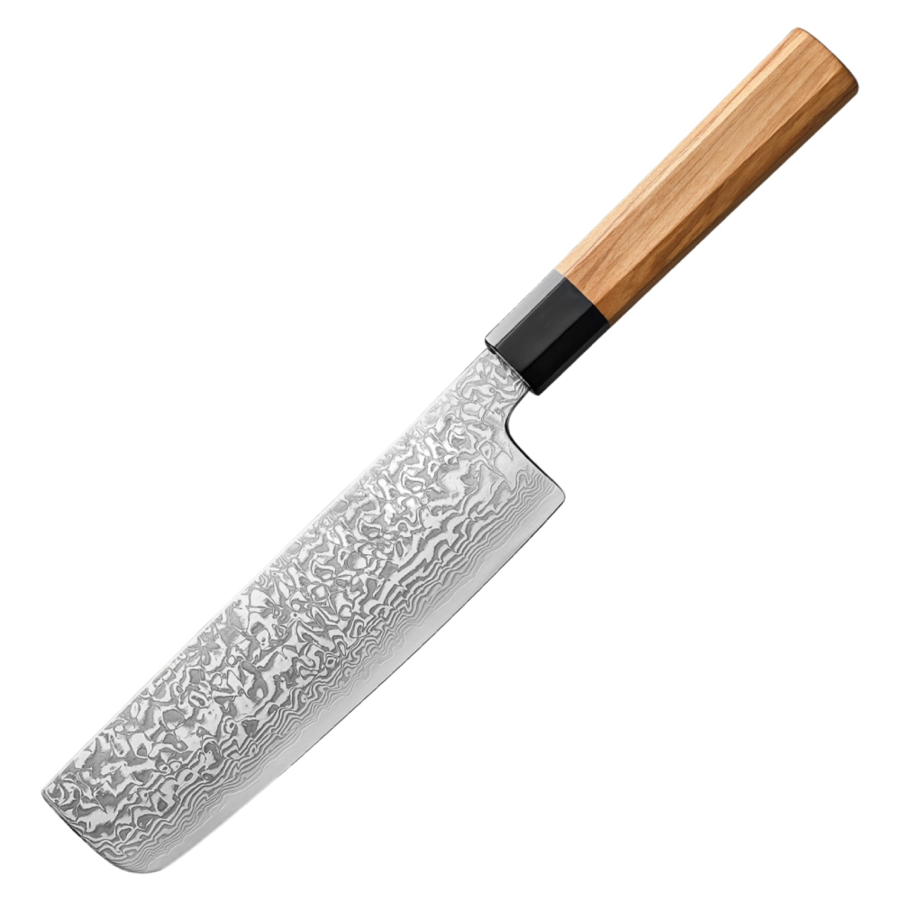 Nakiri Damastmesser 7 Zoll Olivenholzgriff und Büffelhorn