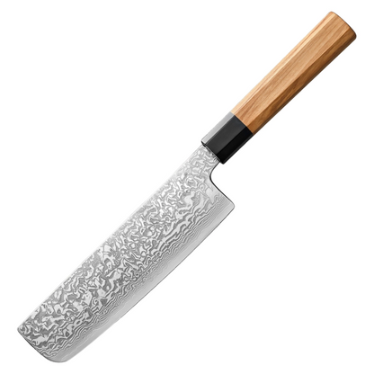 Nakiri Damastmesser 7 Zoll Olivenholzgriff und Büffelhorn