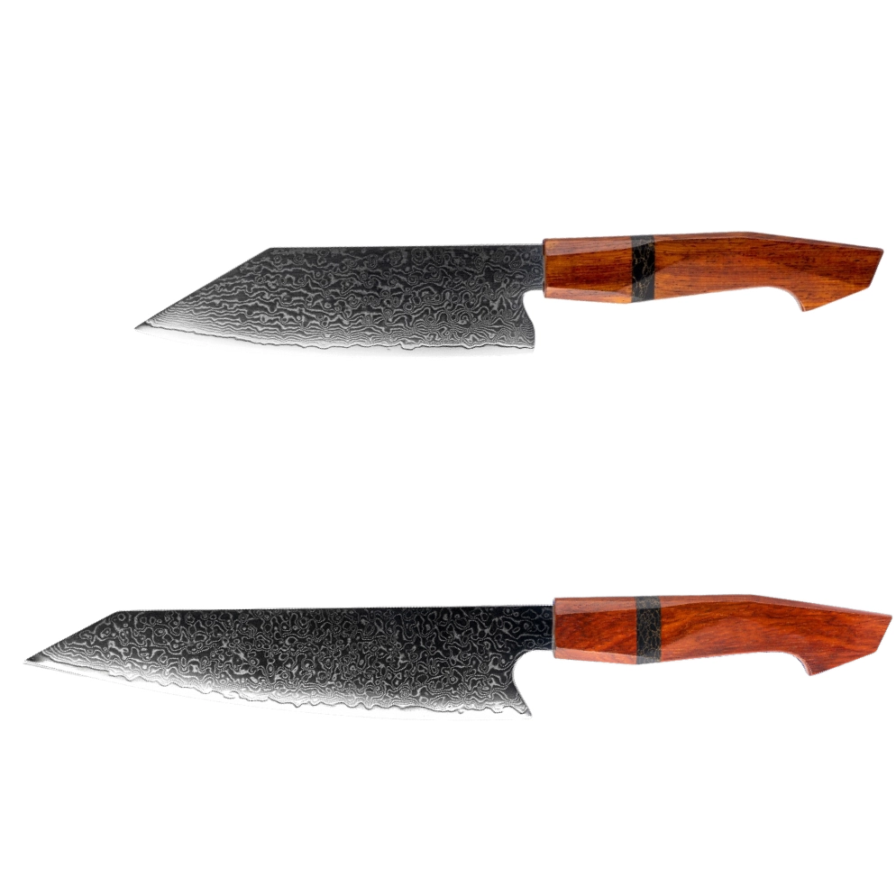 Damastmesser Set mit Griff aus Sandelholz. Bunka und Kiritsuke.