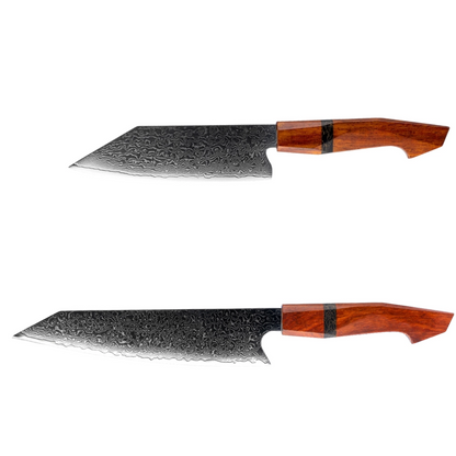 Damastmesser Set mit Griff aus Sandelholz. Bunka und Kiritsuke.