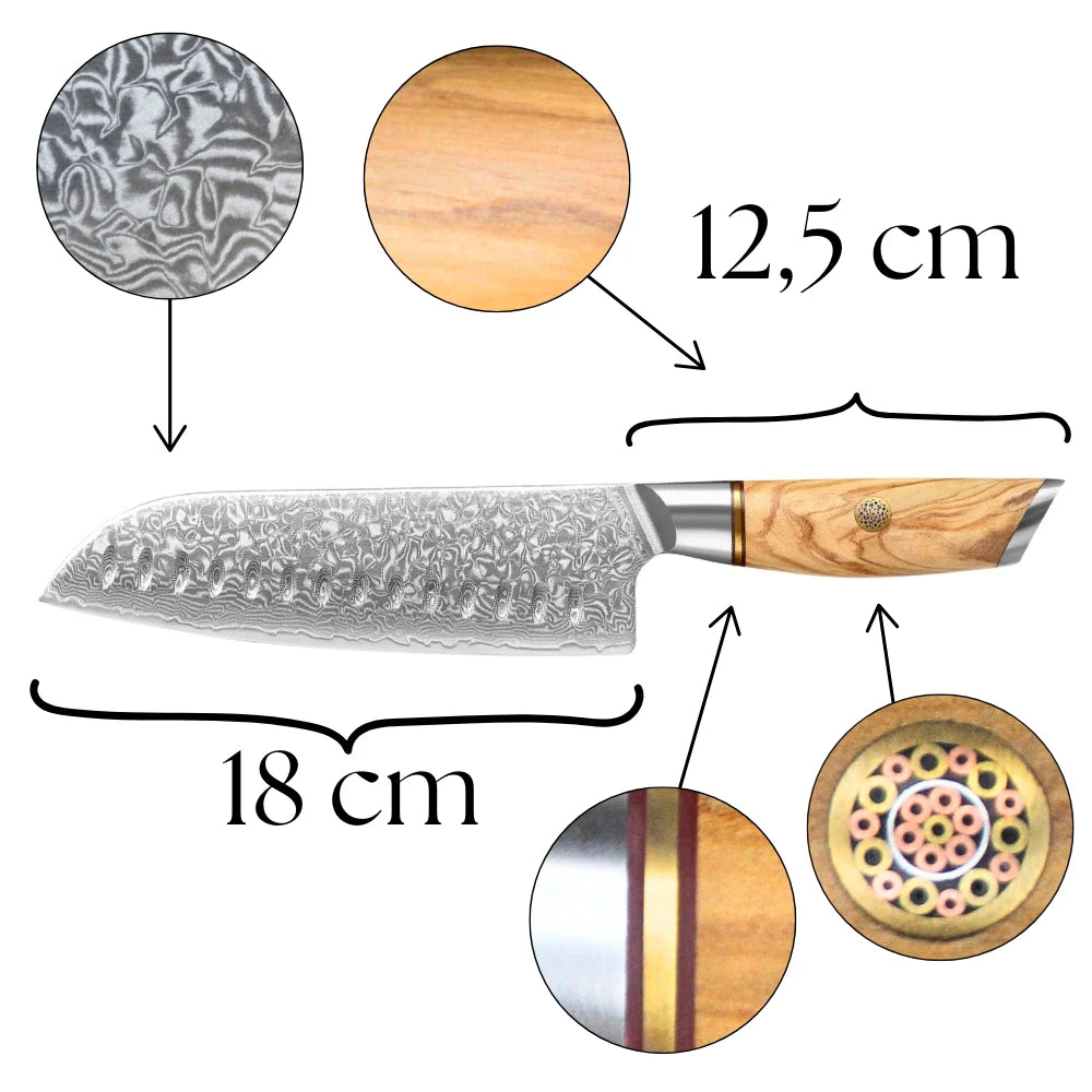 Santoku Olive Griff Detail Highlights