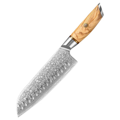 Santoku Damastmesser 7 Zoll Olivenholzgriff