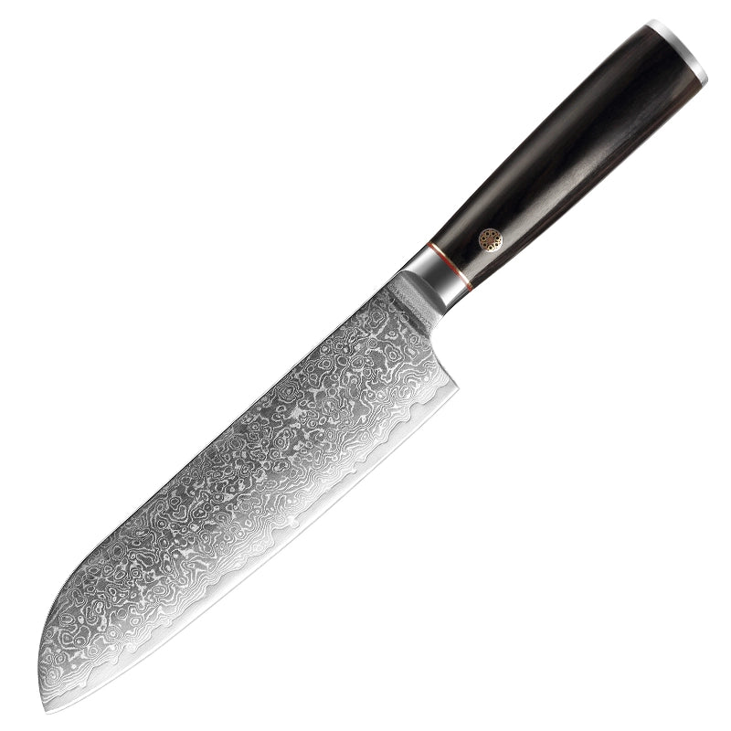 Santoku Damastmesser 7 Zoll Pakkaholzgriff