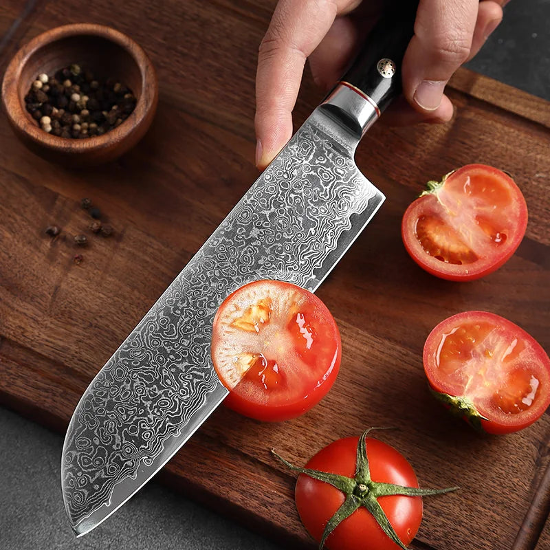 Santoku Damastmesser 7 Zoll Pakkaholgriff