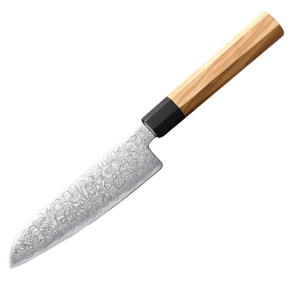 Santoku Damastmesser 5,5 Zoll Olivenholzgriff und Büffelhorn