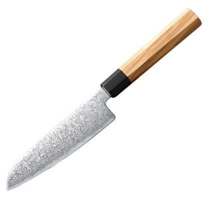 Santoku Damastmesser 5,5 Zoll Olivenholzgriff und Büffelhorn